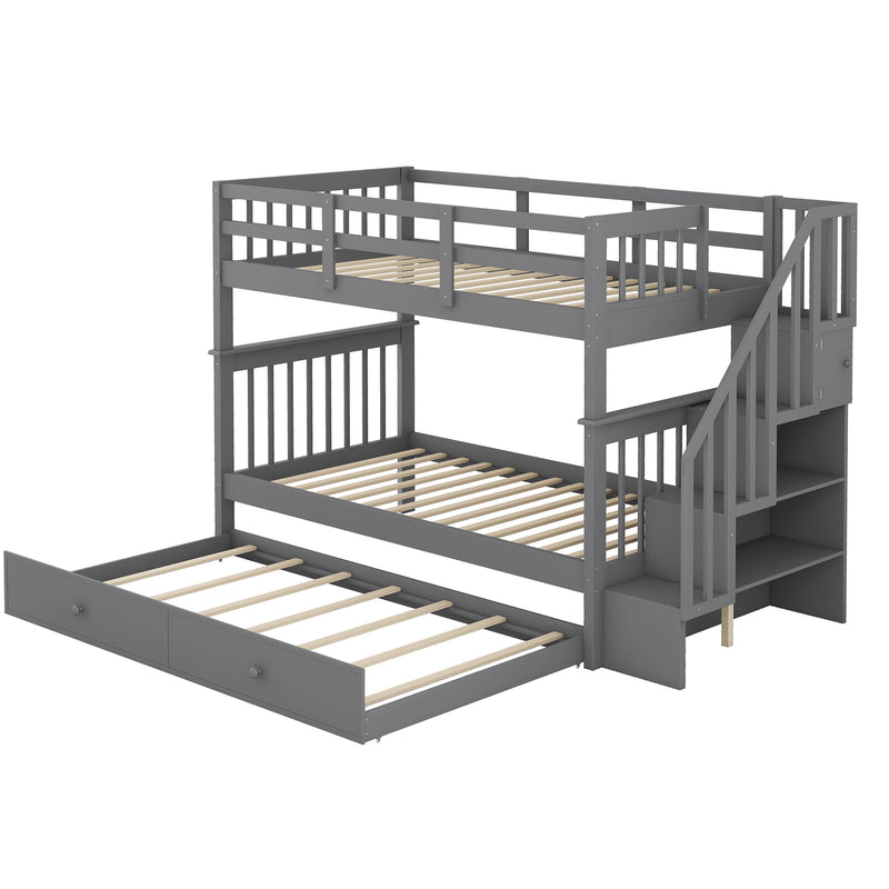 Stairway Twin-Over-Twin Bunk Bed with Twin size Trundle for Bedroom, Dorm, Adults, Gray( old sku: LP000209AAE )