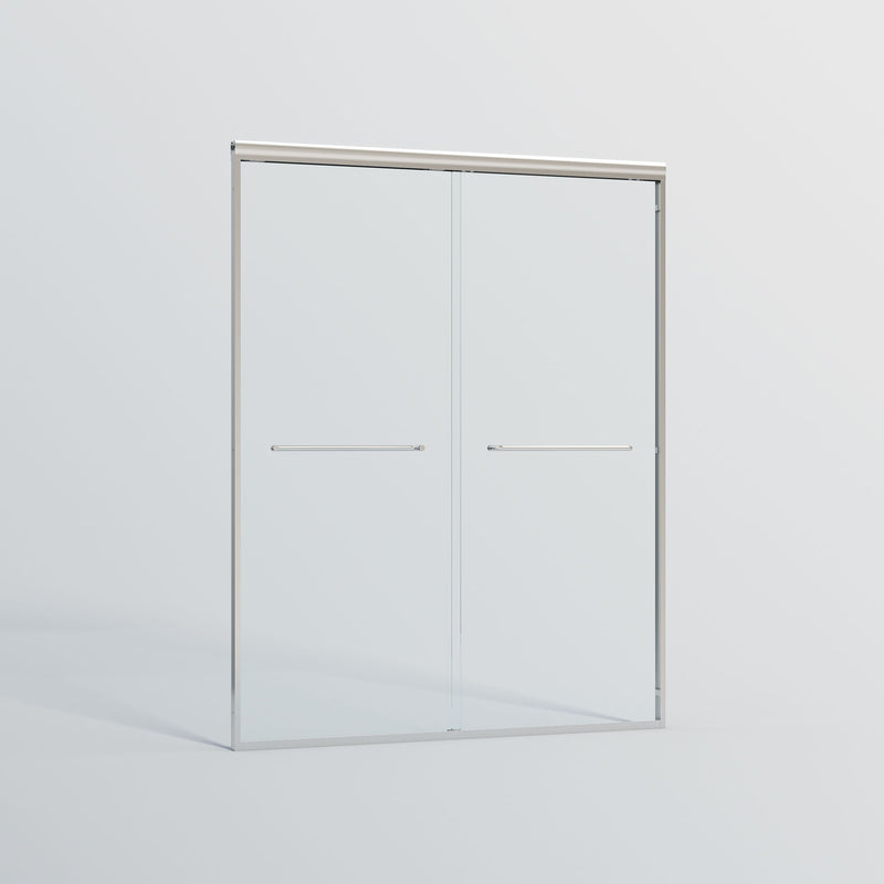 Double Sliding Shower Door, Semi-Frameless Bypass Bathroom Sliding Door With 1/4" (6 Mm) Tempered Glass For Walk-In Shower