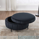 Upholstered Round Ottoman With Reversible Lid, Channel Tufted Pumpkin Shape