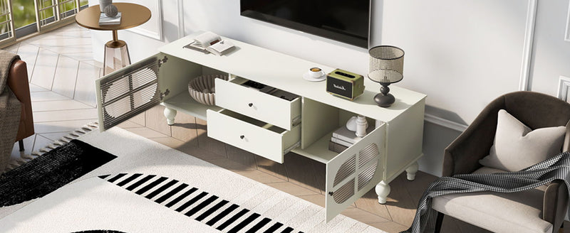 Modern TV Stand For TVs Up To 75" With Fluted Glass Doors