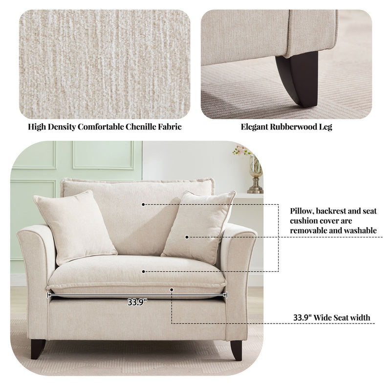 Oversized Armchair, Chenille Fabric, Comfy Chair And A Half Single Sofa With Pillow For Living Room