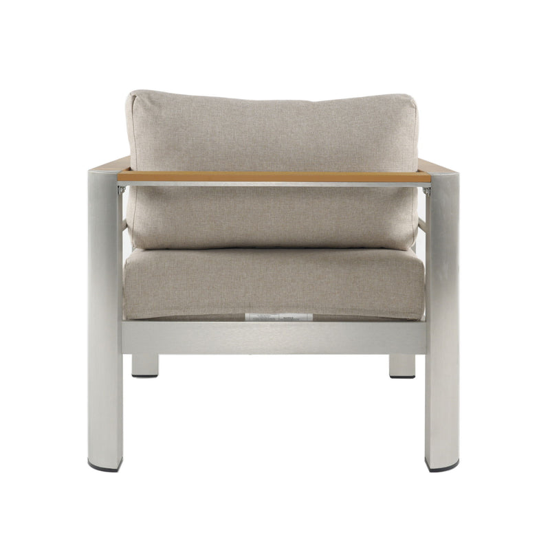 Cora - Outdoor Patio Aluminum 4 Pieces Chat Set - Beige / Natural / Silver