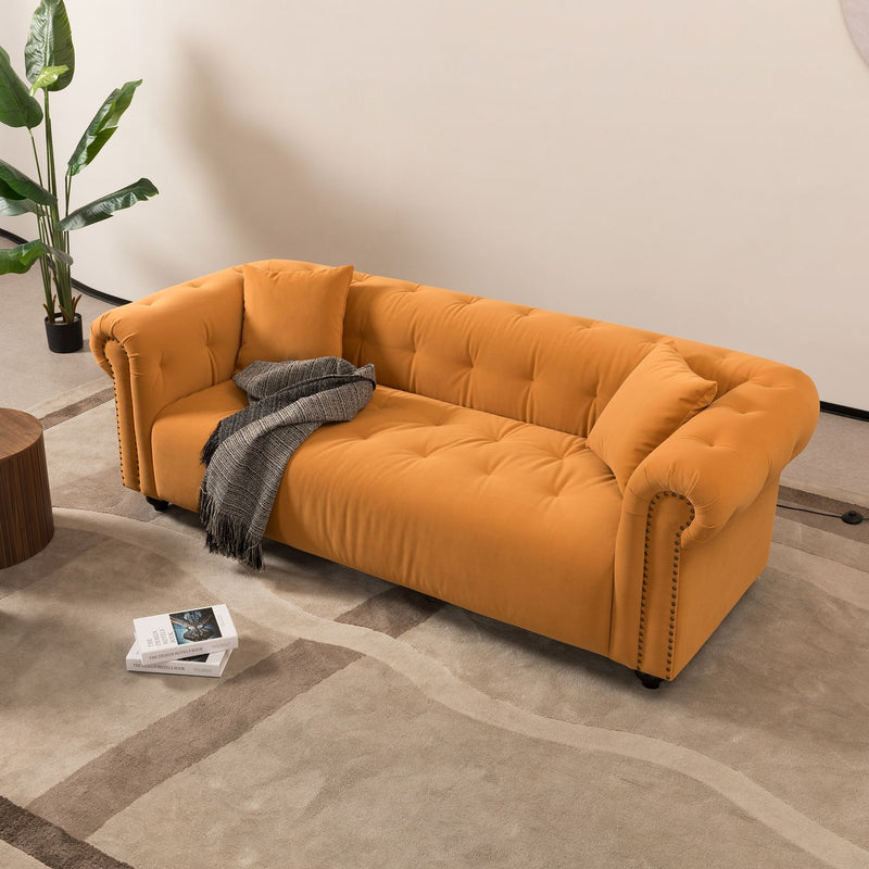Vintage Medieval Style Sofa, Chesterfield Design, With 2 Throw Pillows