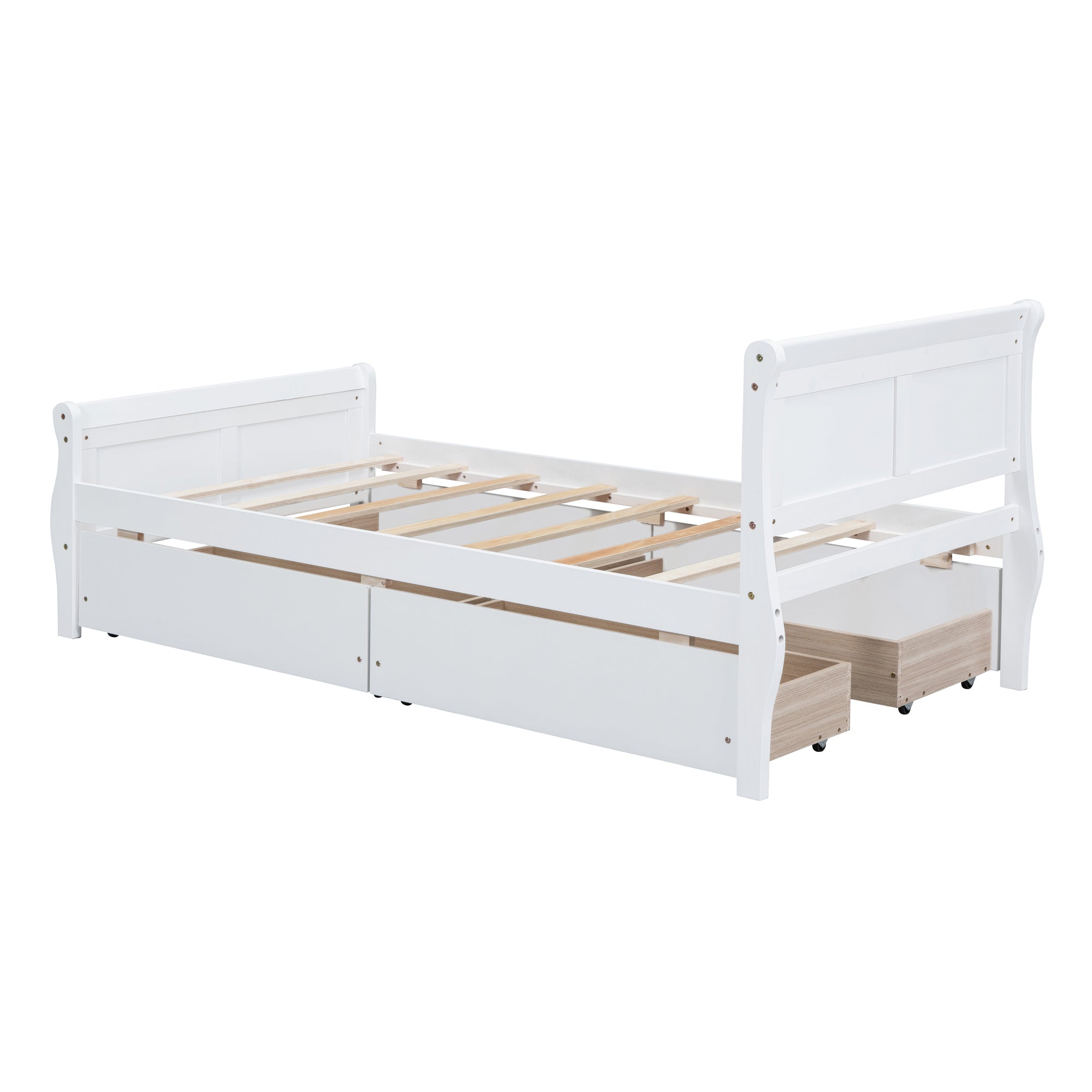 Twin Size Wood Platform Bed with 4 Drawers and Streamlined Headboard & Footboard, White - Atlantic Fine Furniture Melbourne FL