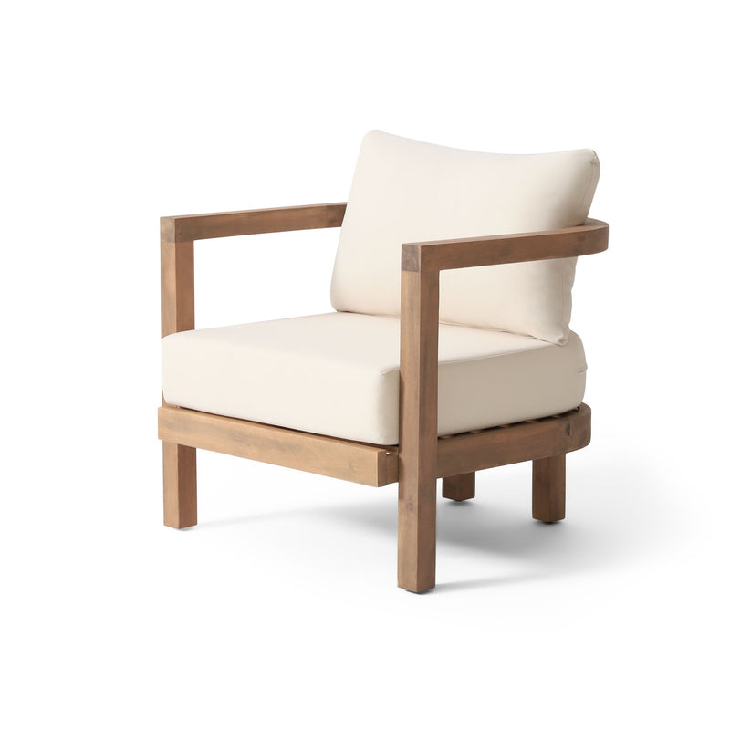 Outdoor Acacia Wood Patio Club Chair, Waterproof Thick Cushion, Deep Seating