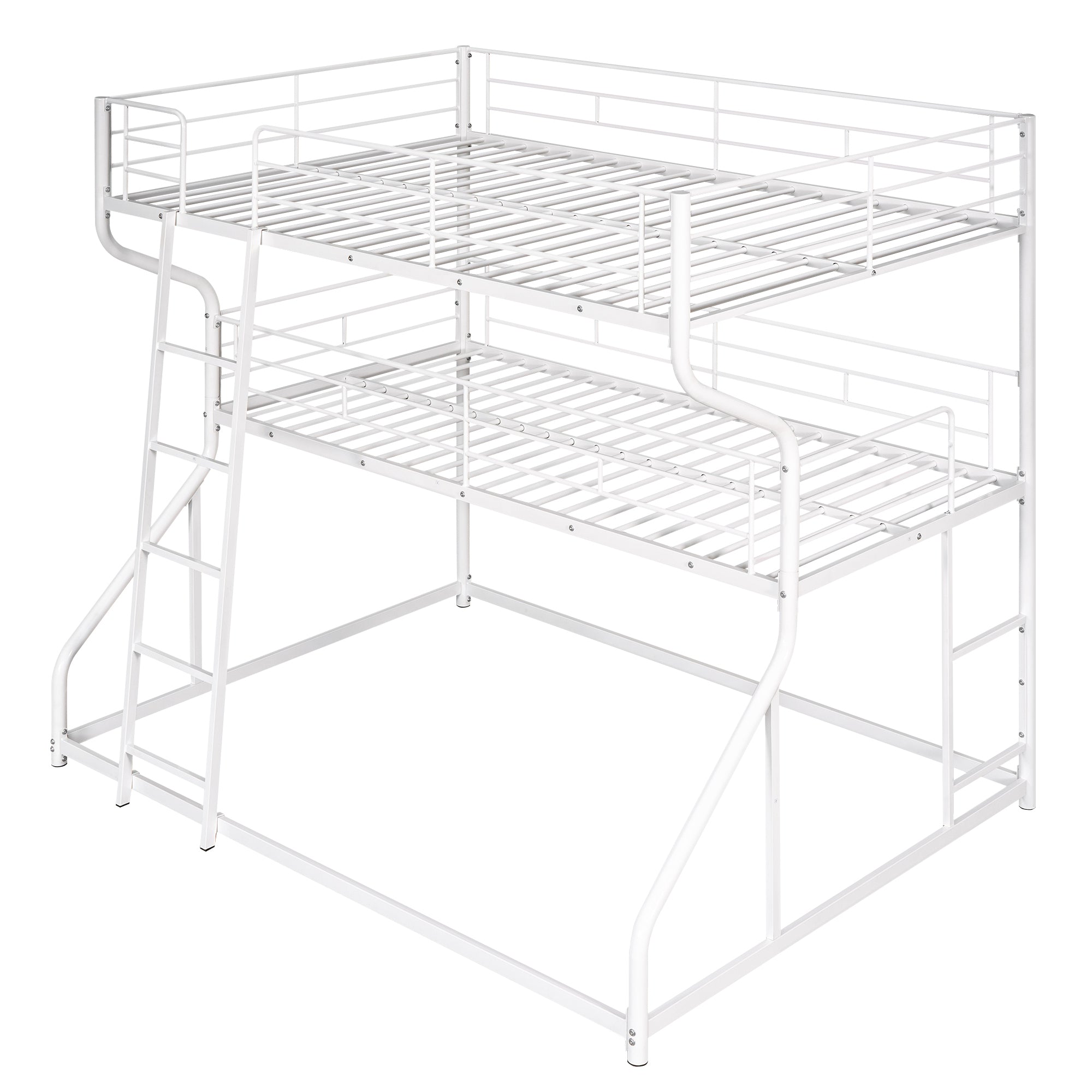 Full XL over Twin XL over Queen Size Triple Bunk Bed with Long and Short Ladder,White