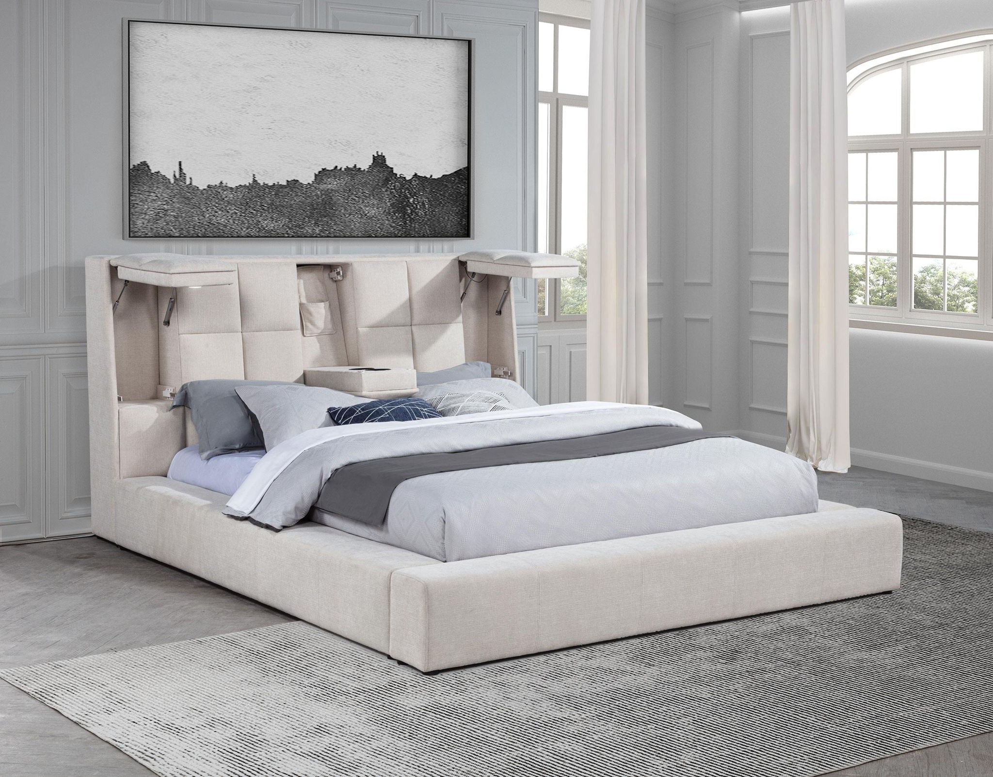 Dreux Upholstered California King Panel Platform Bed Cream