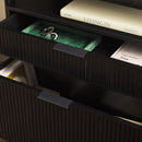 Transitional Wide Reeded Bookshelf With Drawers On Bottom