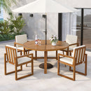 5 Piece Outdoor Patio Dining Set With 4 Armchairs And Table - Beige