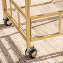 Modern Metal And Glass Bar Cart With Rolling Casters - Gold