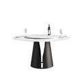 Modern Artificial Stone Round Carbon Steel Base Dining Table, Can Accommodate 6 People, Black Artificial Stone Turntable