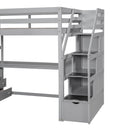 Loft Bed With Desk, Shelves, 2 Drawers, Storage Staircase