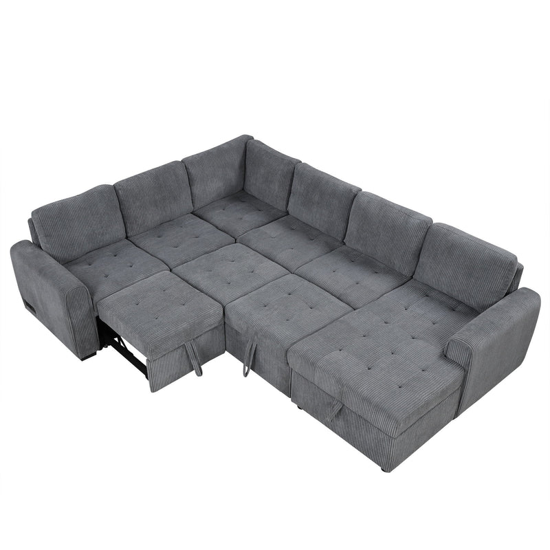 U-Shaped Sofa Sectional Sofa Pull-Out Sofa Bed With A Storage Chaise Lounge, Charging Devices For Living Room