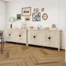 4 Door Sideboard, Carved Sideboard Buffet Cabinet With Storage, Modern Coffee Bar Cabinet With Adjustable Shelf For Living Room, Dining Room, Kitchen - Natural