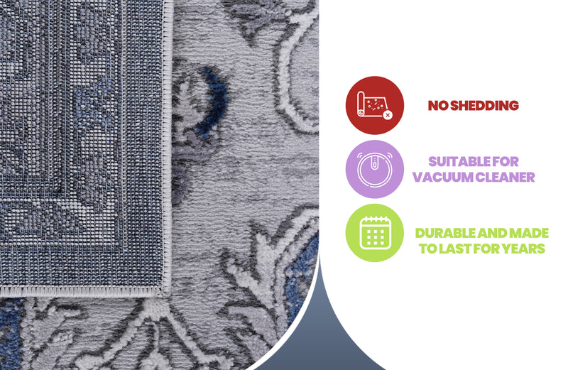 Marfi - 2' x 8' Oriental Non-Shedding Living Room Bedroom Dining Home Office Stylish And Stain Resistant Area Rug - Gray / Blue