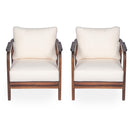 Outdoor Lounge Chair With Woven Backrest, Solid Wood Frame, Comfortable Cushions