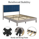 Full Bed Frame, Wood with Wood Headboard Bed Frame with upholstered headboard /  Wood Foundation with Wood Slat Support / No Box Spring Needed / Easy Assembly