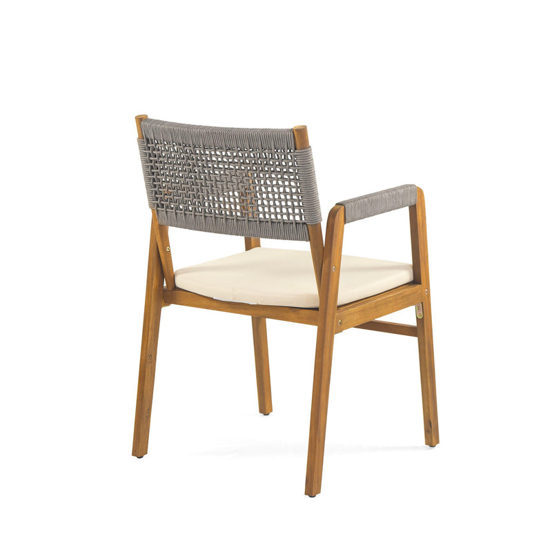 Outdoor Acacia Wood Dining Armchair With Cushion (Set of 2)