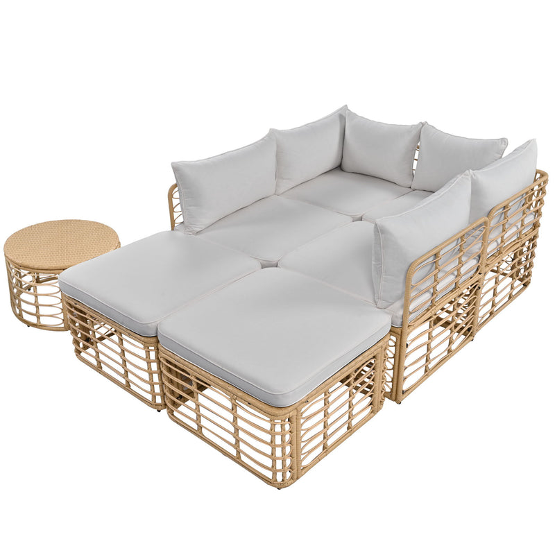 Outdoor Patio Furniture, All-Weather Rattan Sectional Sofa Set With Thick Cushions And Pillows, Freely Combined Conversation Sets For Garden, Backyard, Balcony