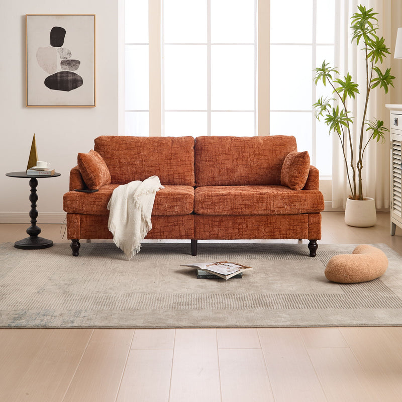 Chenille 2 Seater Sofa With LED Light, USB Charging Port, And Storage Bag