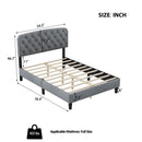 Full size Adjustable Headboard with Fine Linen Upholstery and Button Tufting for Bedroom,  Wave Top  Light Gray