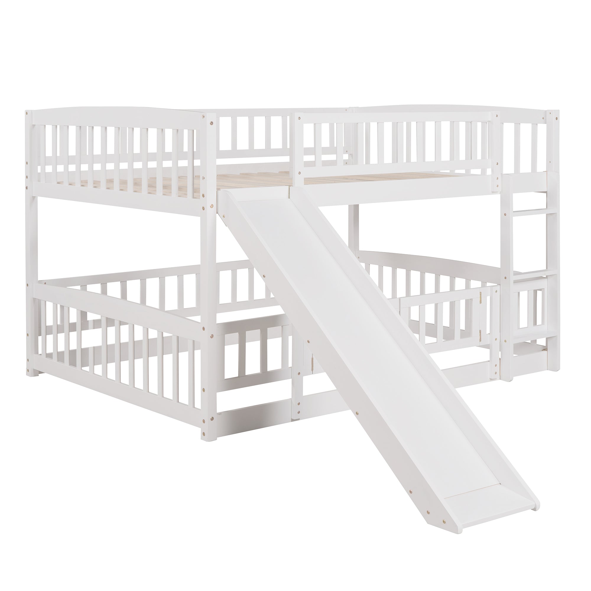 Bunk Bed with Slide,Full Over Full Low Bunk Bed with Fence and Ladder for Toddler Kids Teens White - Atlantic Fine Furniture Melbourne FL