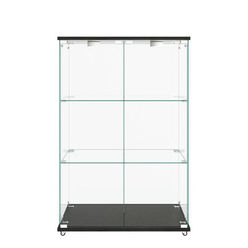 Modern Display Cabinet With LED Lights, Transparent Tempered Glass 2 Door Storage Case With 3 Shelves