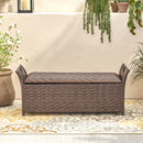 Outdoor Rattan Bench With Flair Arm And Storage - Brown