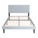 Modern Upholstered Platform Bed Frame With Button Tufted Linen Fabric Headboard
