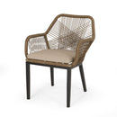 Modern Wicker Dining Club Chair With Water Resistant Cushions - Brown / Beige