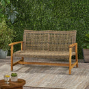 Outdoor Rattan Loveseat With Wooden Legs - Brown