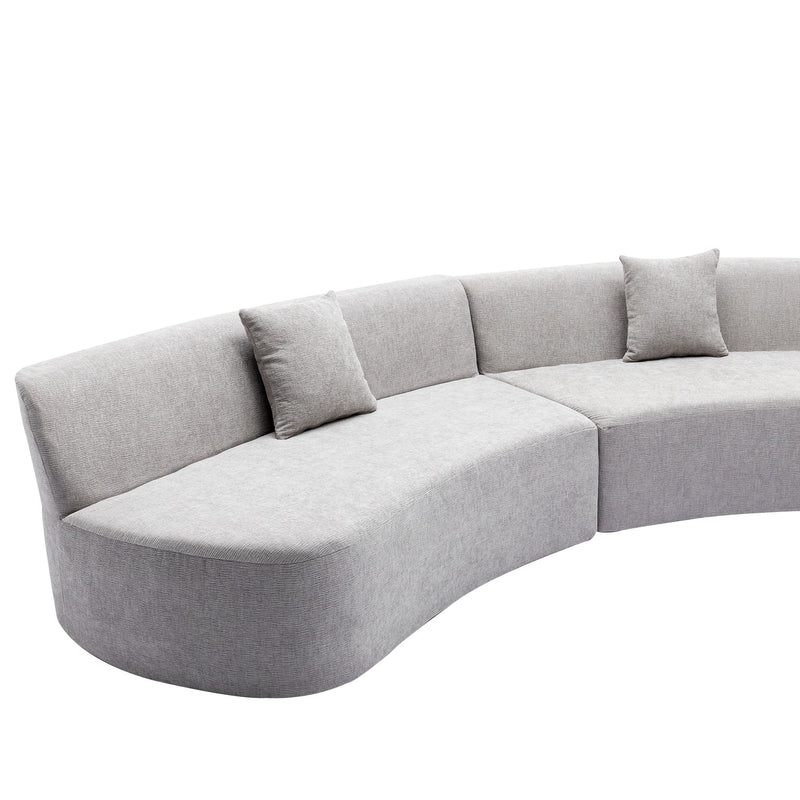 Stylish Curved Sofa Sectional Sofa Chenille Sofa Couch With Three Throw Pillows For Living Room