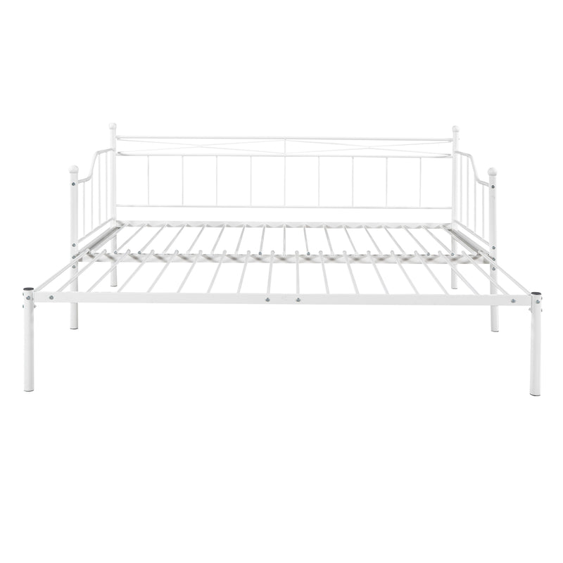 Twin Size Metal Daybed with Trundle, Daybed with Slat No Box required White