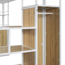 Full Size Loft Bed With Storage Staircase, Wardrobe, Shelves, And Lockers Natural Mdf Details - White / Natural