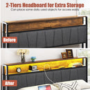 Upholstered Platform Bed Frame With Storage Drawers, USB Ports, LED Lights
