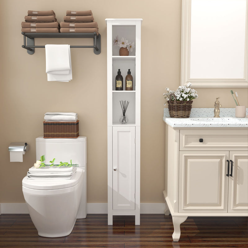 Slim Tall Bathroom Storage Cabinet With Adjustable Shelves, Anti Tip Freestanding Cabinet - White