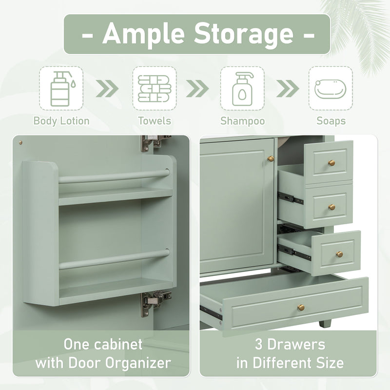 Freestanding Bathroom Vanity With Sink, Soft Close Door, 3 Drawers