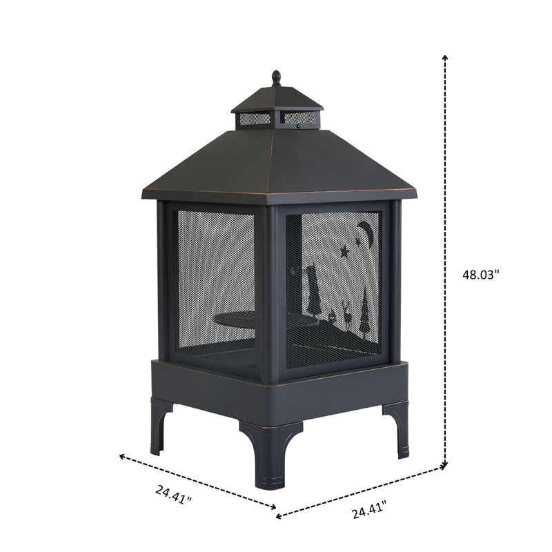 Heavy Duty Garden Metal Outdoor Heating Furnace Fire Pit With Rotating Tray - Black