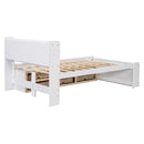 Full Bed with Bookcase Headboard, Under bed Storage Drawers and Bed End Storage Case,White