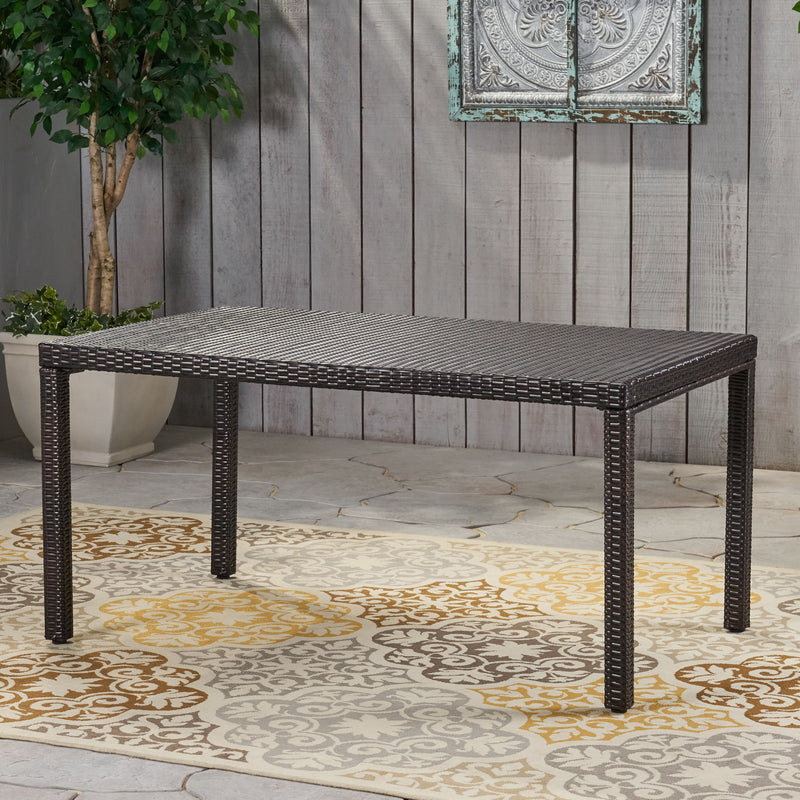 Outdoor Wicker Rectangular Dining Table With Iron Frame And Water Resistant Rattan