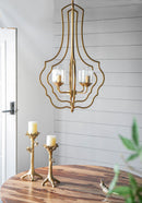 4 Light Metal Chandelier, Hanging Light Fixture With Adjustable Chain For Kitchen, Bulb Not Included - Gold