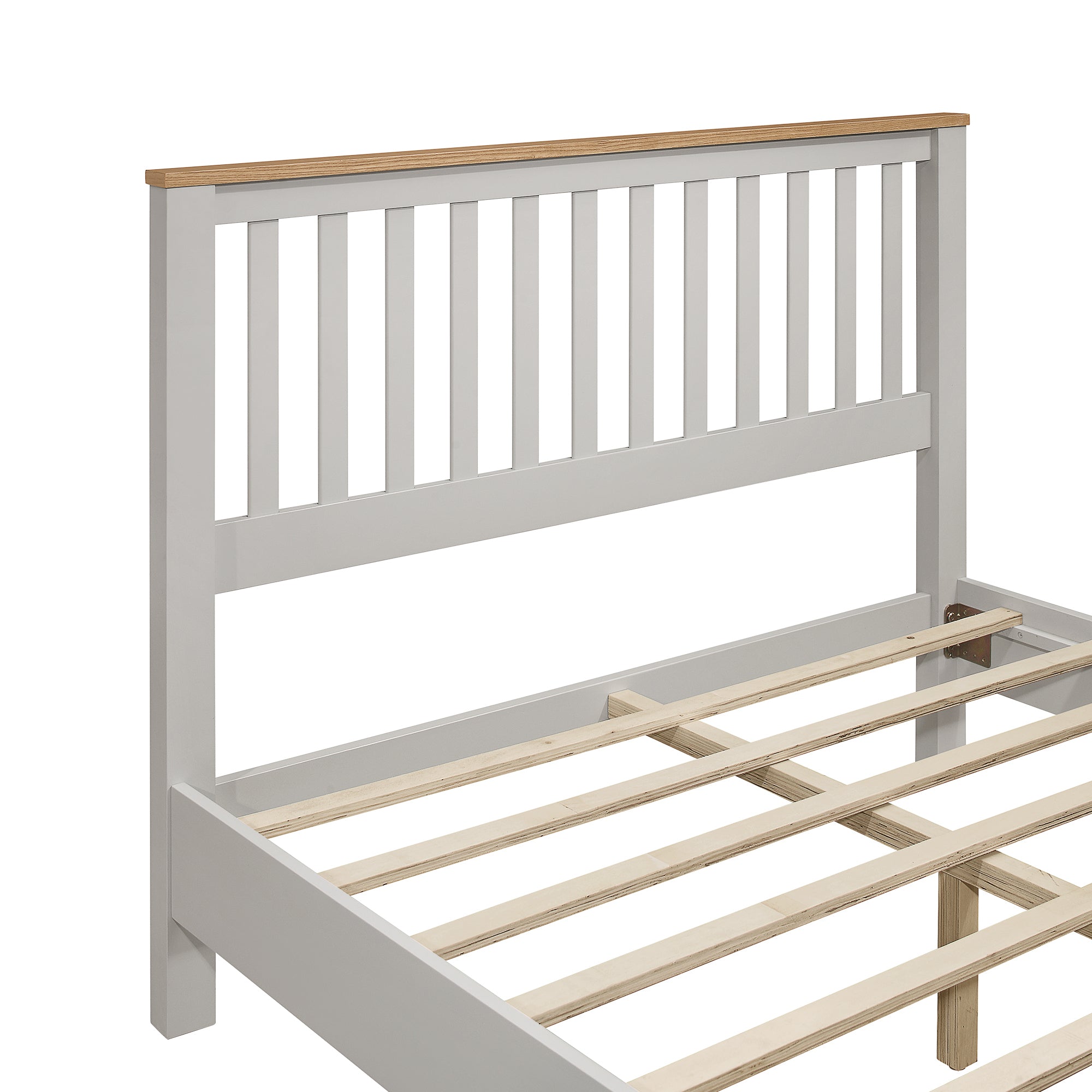 Country Style Concise Gray Solid Platform Bed with Oak Top, No Box Spring Needed, Full - Atlantic Fine Furniture Melbourne FL