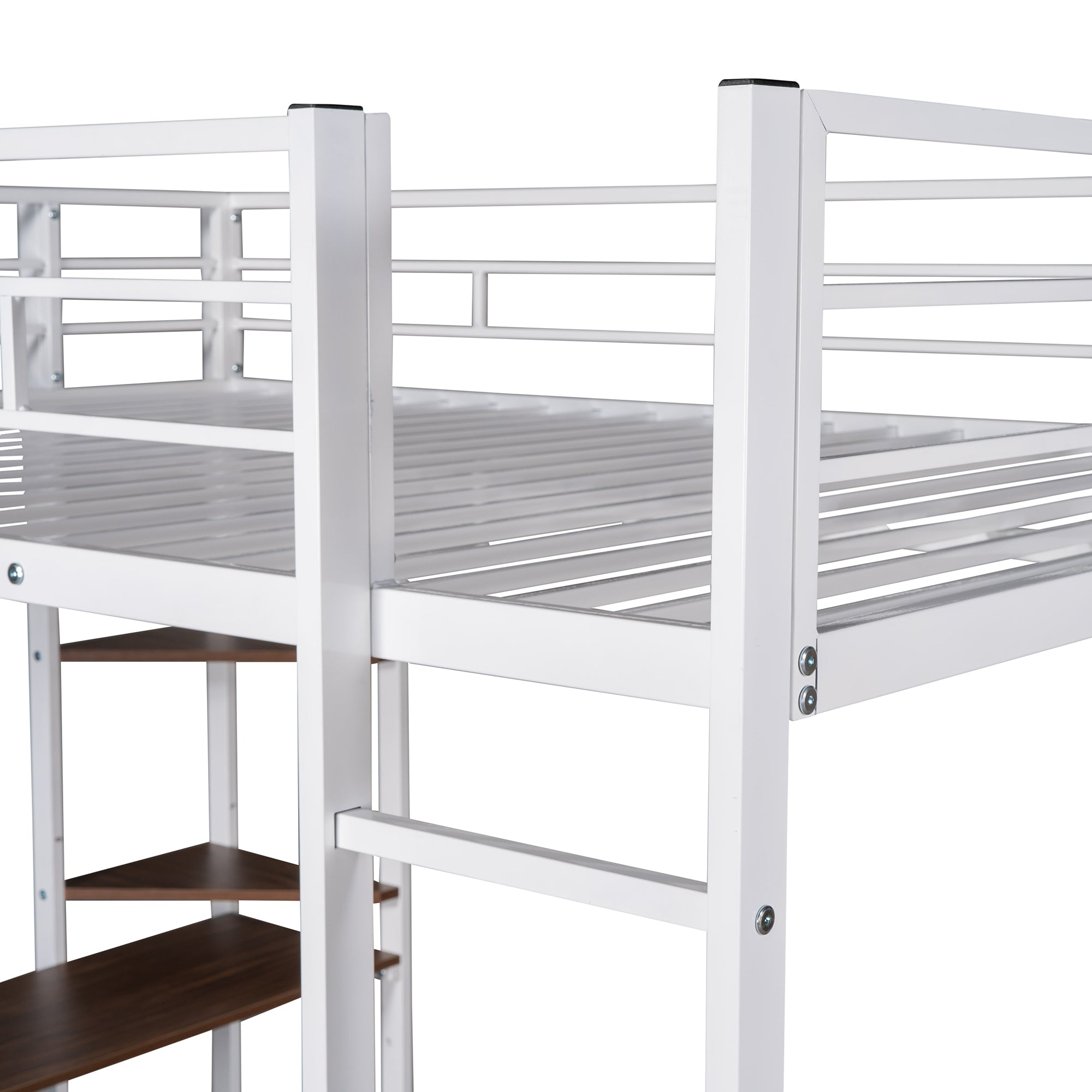 Full Size Metal Loft Bed with 2 Shelves and one Desk ,White (Old SKU: LP000191AAK ) - Atlantic Fine Furniture Melbourne FL