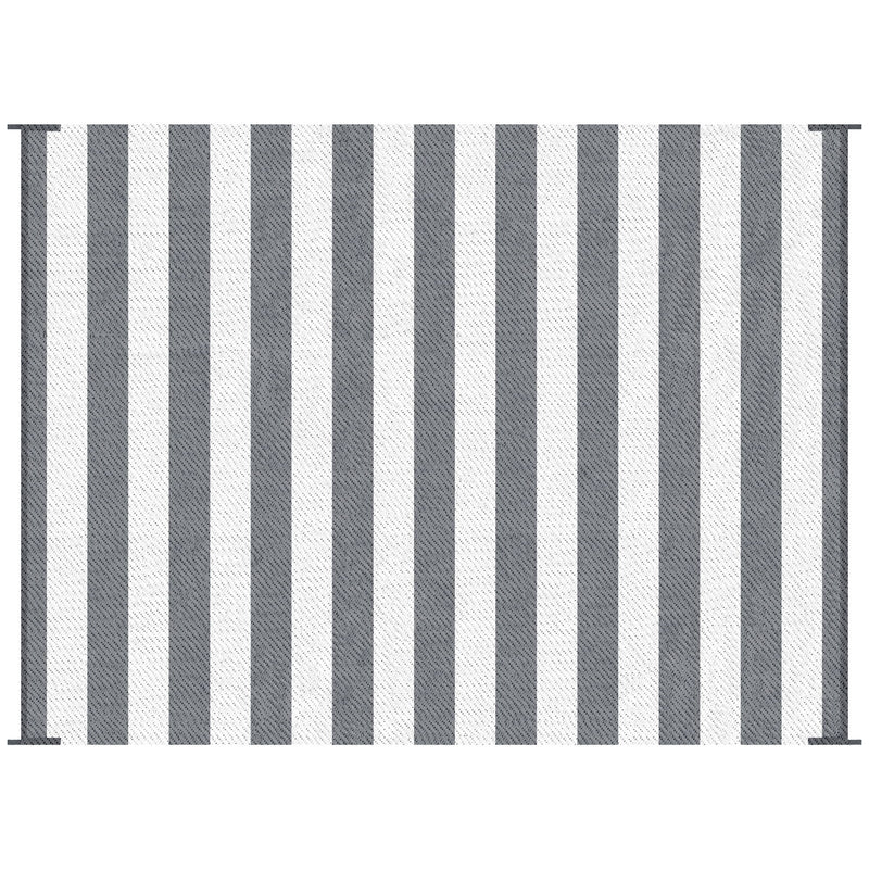 Outsunny - Reversible Outdoor Rug, 9' x 12' Waterproof Plastic Straw Floor Mat, Portable Rv Camping Carpet With Carry Bag, Large Floor Mat For Backyard, Deck, Picnic, Beach - Gray & White Striped