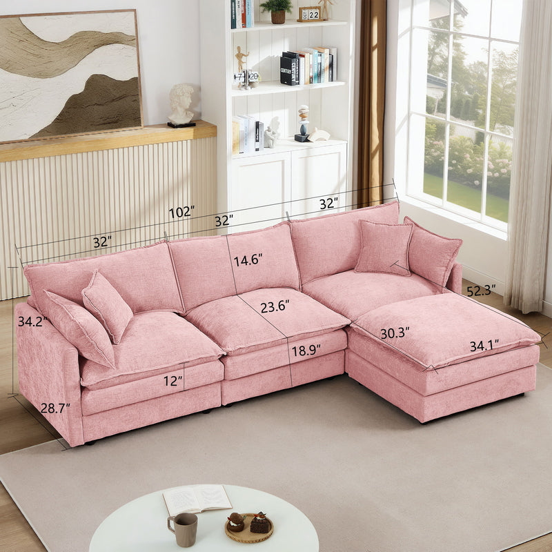 L Shaped Modular Sectional Sofa With Movable Ottoman, 3 Seater Comfortable Seating