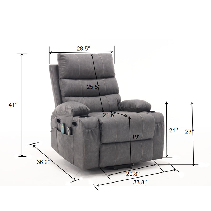 Large Size Electric Power Lift Recliner Chair Sofa For Elderly, 8 Point Vibration Massage And Lumber Heat, Remote Control, Side Pockets And Cup Holders