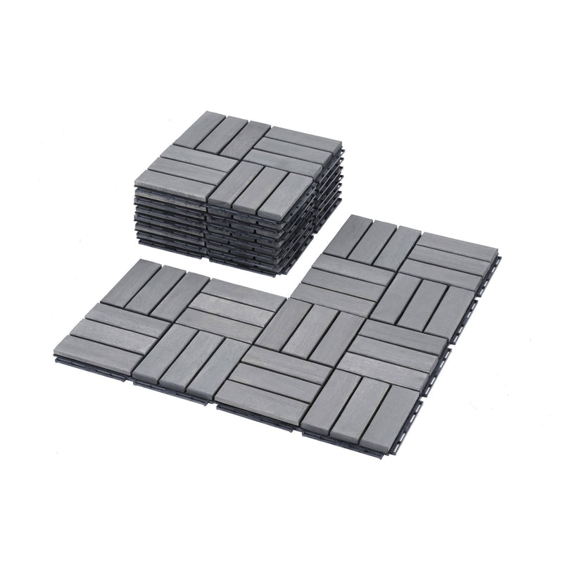 Acacia Wood Interlocking Deck Tiles Checker Pattern For Outdoor Flooring