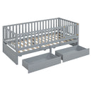 Daybed With Fence Guardrails And 2 Drawers, Split Into Independent Floor Bed & Daybed