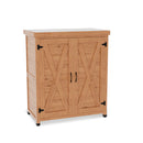 Rustic Cedar Potting Bench With Storage Cabinet And Metal Table Top For Outdoor Patio - Light Brown