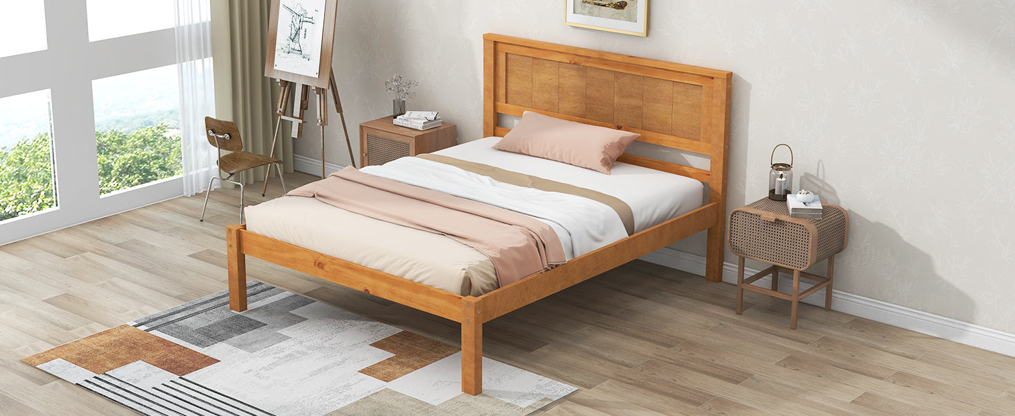 Platform Bed Frame with Headboard , Wood Slat Support , No Box Spring Needed ,Twin,Oak - Atlantic Fine Furniture Melbourne FL